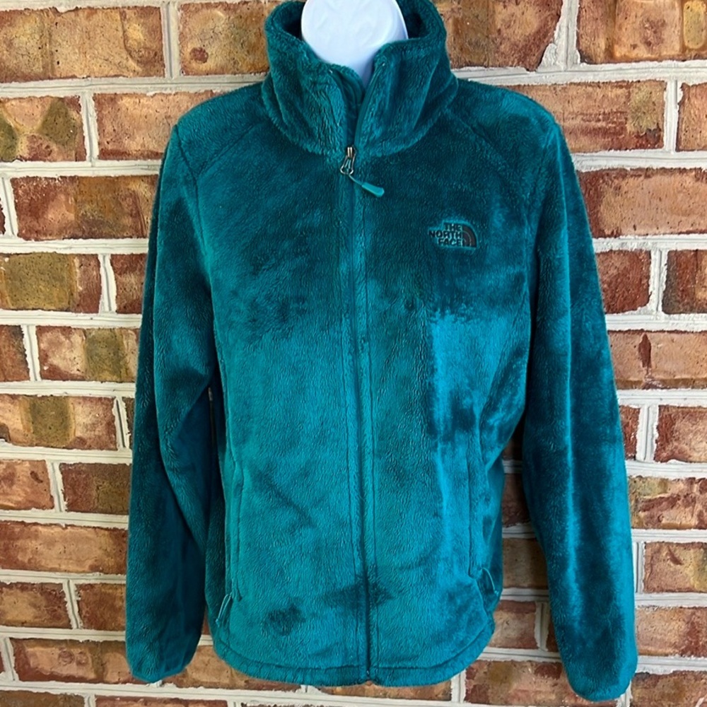 The North Face Blue Green Full zipTeddy Jacket w/ pockets Plush Fleece. Medium